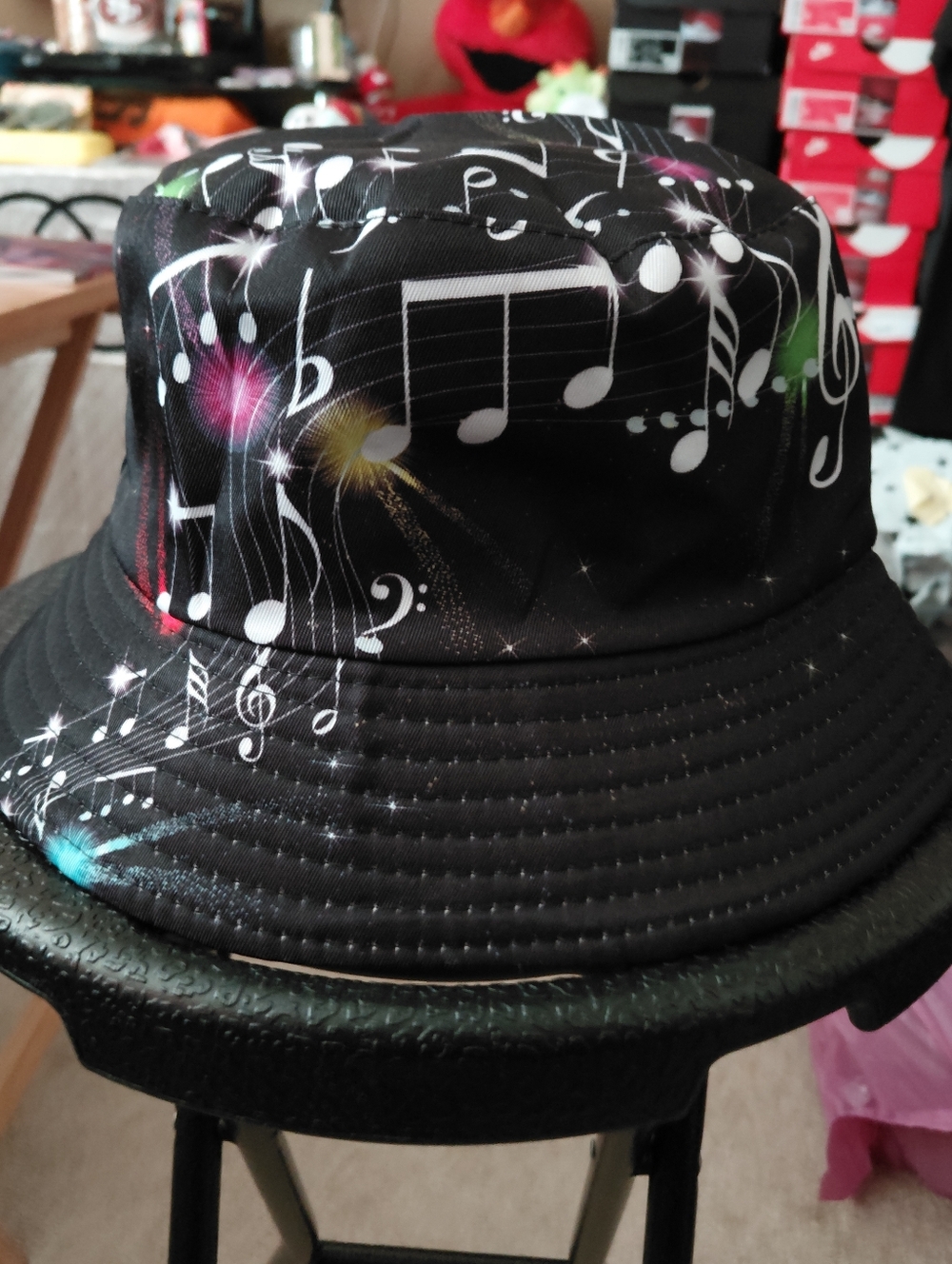 Musical Note Black Bucket Hat Unisex 22" - 23" - Picture 4 of 4